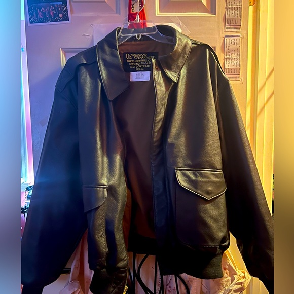 US WINGS INC Black Leather Bomber